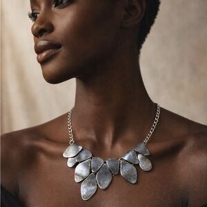 Silver Statement Necklace – 21” Matte Organic Drop Design